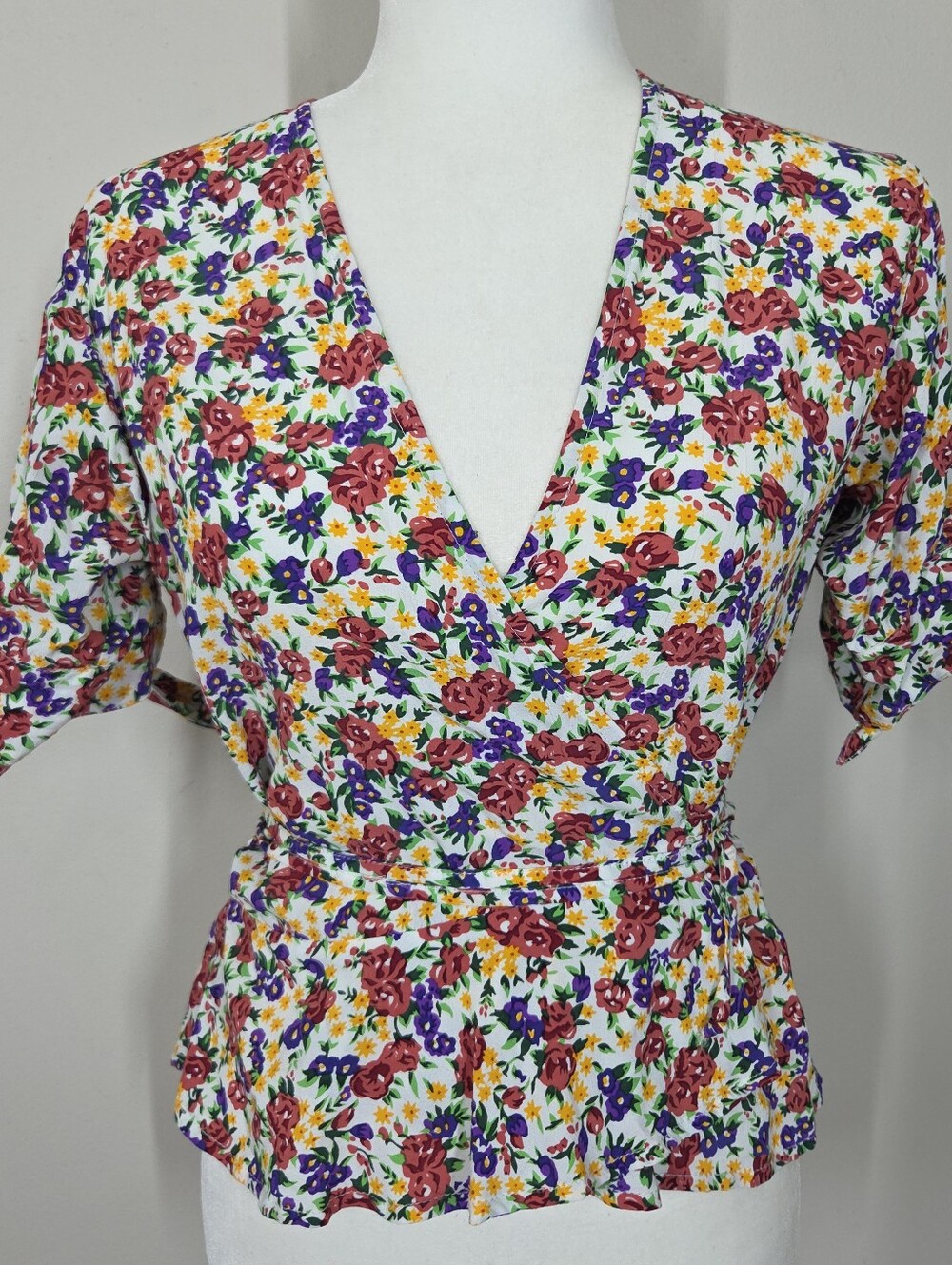 Faithfull The Brand Lucy Wrap Top Multicolor Floral S Boho Cottagecore Festival